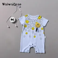 Детские комбинезоны из хлопка детские дышащие с коротким рукавом футболки с круглым вырезом Новорожденные детские комбинезоны одежда с