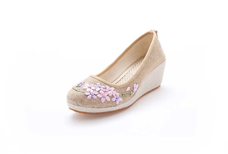 TIMETANG/Винтажные женские туфли-лодочки; льняные туфли в стиле ретро с цветочной вышивкой; Тканевая обувь на танкетке; женская обувь на платформе; zapatos mujer; E351