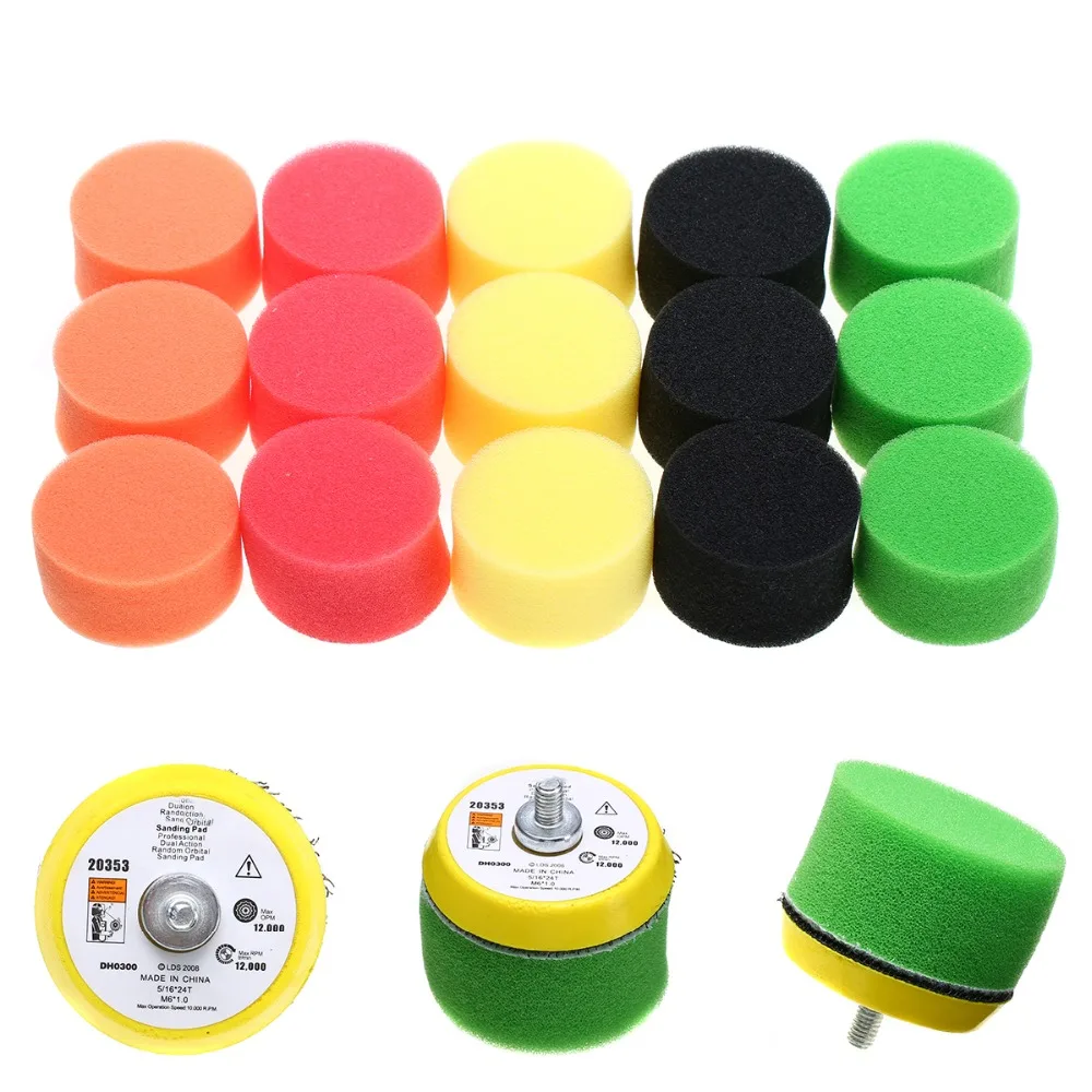 

Mayitr 16pcs/Set Flat Polishing Puff Pad with Plate Sponge Kit for Air Car Polisher Sander Power Tools M6x1 2inch