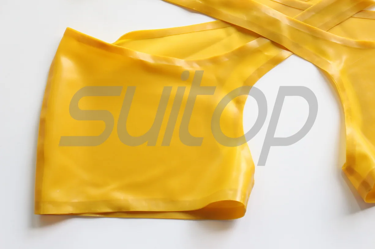 New Men's sexy latex shorts open cortch in trasparent yellow with lubes outside 2