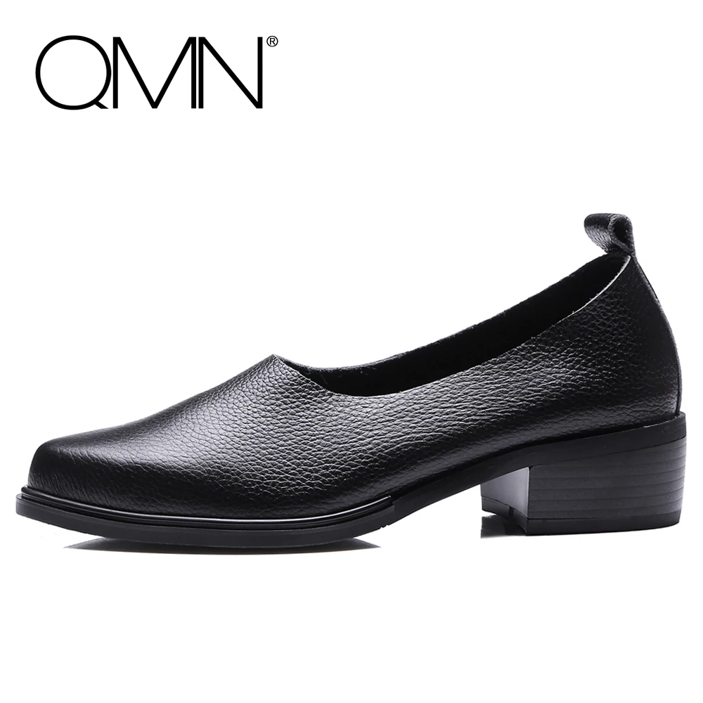 QMN women genuine leather flats Women Textured Leather Pointed Toe Loafers Slip On Leisure Shoes Woman Leather Flats 34-39