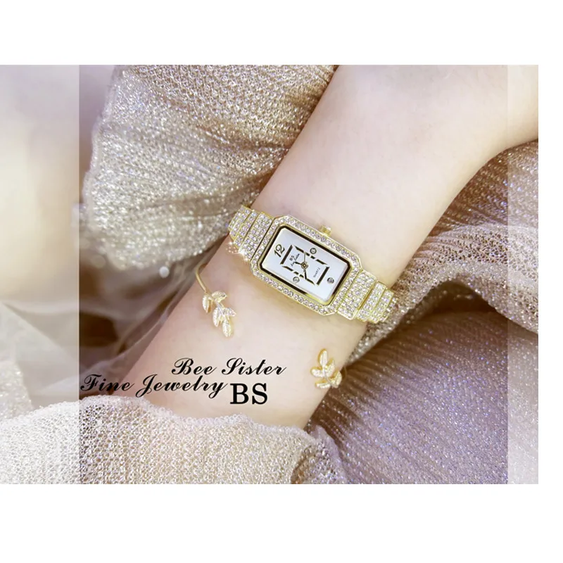 الأزياء جديد السيدات الكوارتز صغيرة سلسلة ووتش الراقية رابط قائمة مخصص المرأة الجدول مستطيلة كامل الماس الإناث ووتش