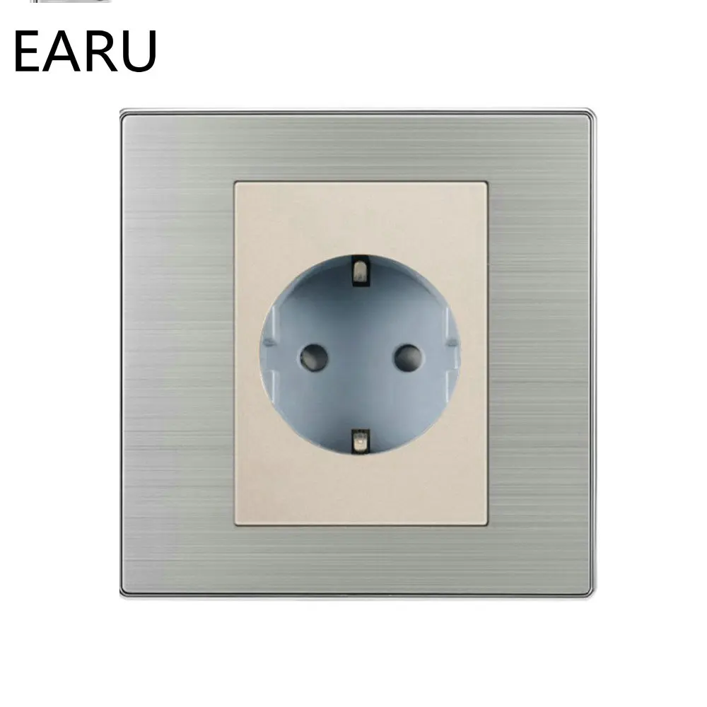 

16A EU Standard Plug, POLO Luxury Wall Power Socket, AC 110~250V, Brushed Silver Color Panel, Champagne Gold Funtion Key