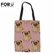 FORUDESIGNS/большая сумка для покупок с рисунком мопса, пляжная сумка для женщин, женский перерабатывающий складной пакет для продуктов, Пляжная дорожная сумка