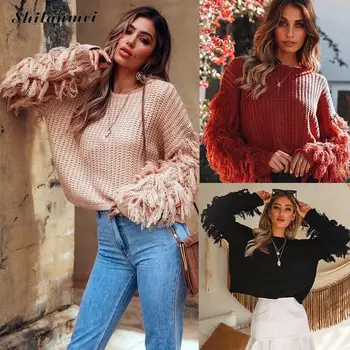 

Loose Casual Winter Sweater Female Tassel Knitted Sweater Women Pullover O Neck 2019 Autumn Jumper Pull Femme Fashion Knitwear