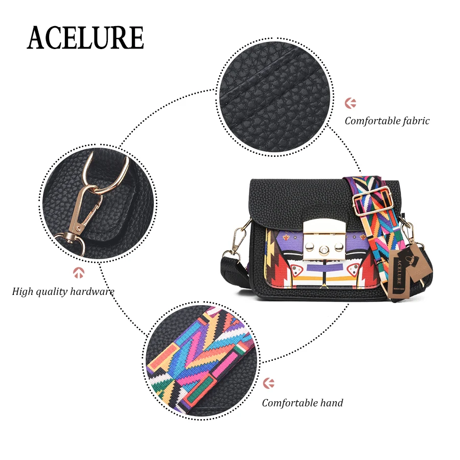 ACELURE المغطاة بألواح الصلب بو الجلود النساء حقيبة كتف الملونة واسعة حزام Crossbody أكياس أزياء كل مباراة أنيقة السيدات رفرف