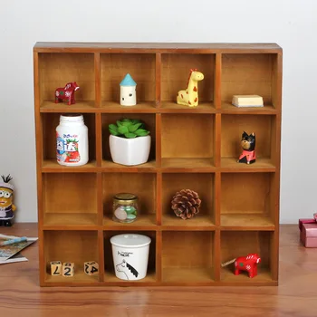 

Vintage Wooden Shelf Wall Mounted Retro Wood Display Shelf Ornaments 16 Grids Storage Cabinet Home Living Room Decoration Gifts