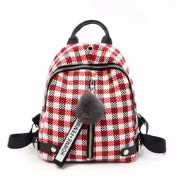 Дизайнер 2018 Новая мода волосы мяч шерстяной плед Рюкзак Для женщин сумка тенденция небольшой свежий отдыха рюкзак