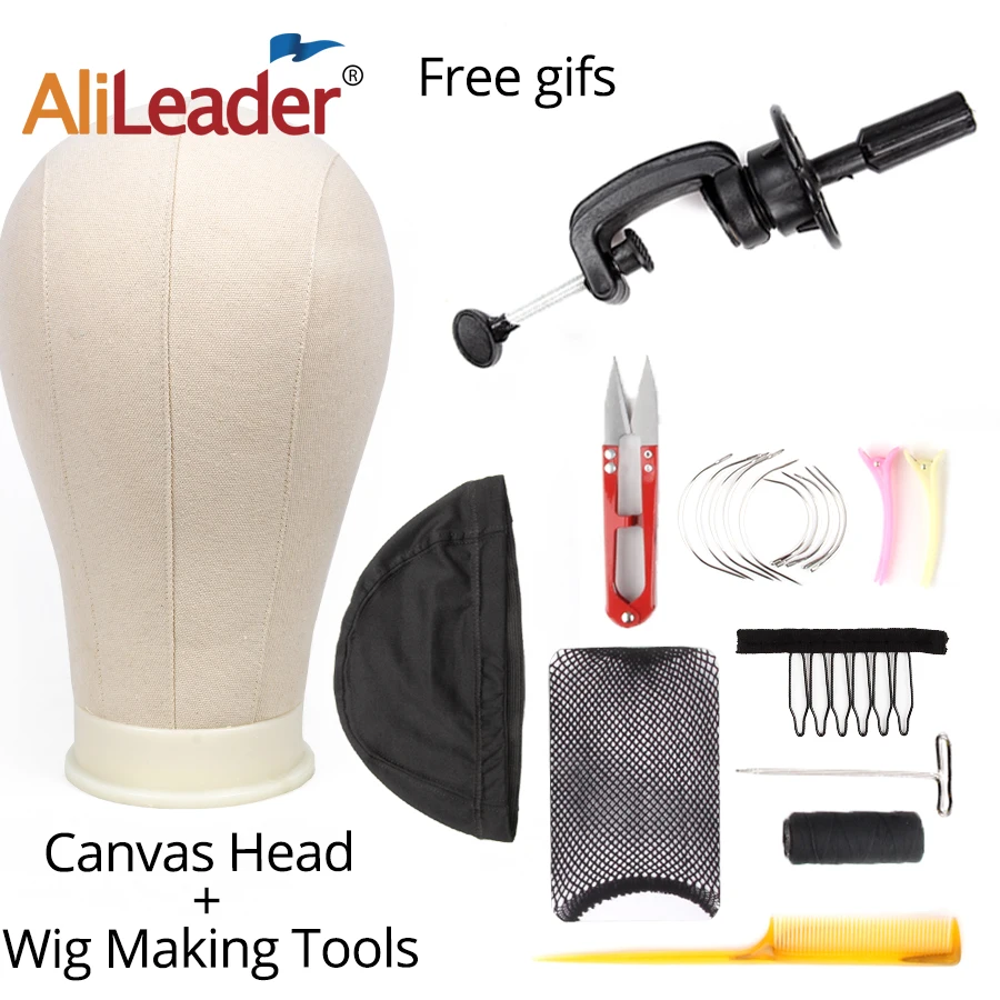 

Alileader Canvas Head With Stand Wig Making Kit Mannequin Head Stand Wig Holder Dome Wig Cap Hair Nets Hair Brush 34Pcs Gift