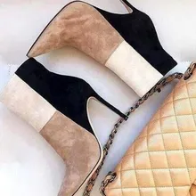 Новые модные женские ботильоны на высоком каблуке с острым носком в стиле пэчворк; сезон весна-осень; элегантные модельные ботинки в западном стиле