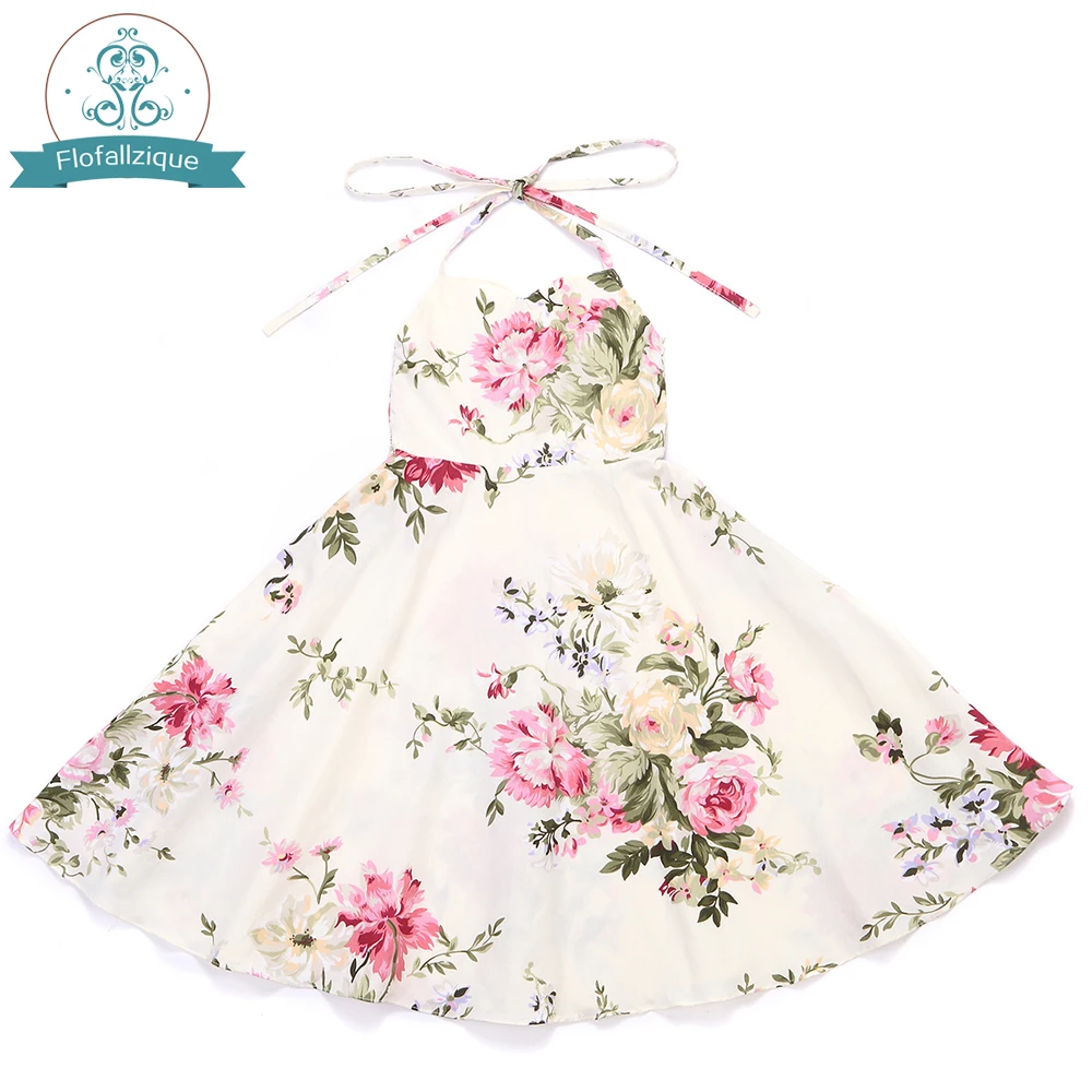 Flower Girl Dress Vintage Rose Floral Print Backless Dress 2018 Summer Princess Wedding Party Dresses Children clothes Size 1-8 vintage wintersweet print pin up dress