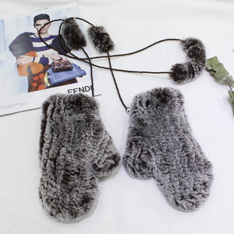 MIARA. L зимние Утепленные вязаные перчатки из кроличьей шерсти, варежки из натурального меха, милые супер мягкие меховые перчатки для дам