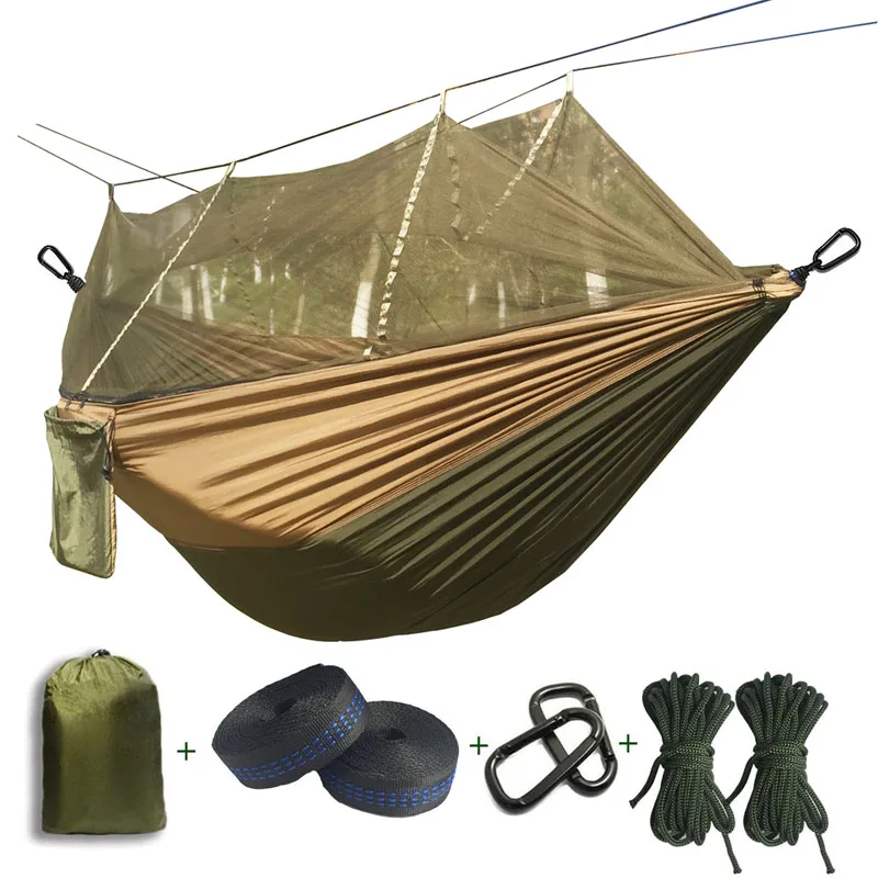 Ultralight Mosquito net Parachute Hammock with Anti-mosquito bites for Outdoor Camping Tent Using sleeping Free shipping - Цвет: Army green and Khaki