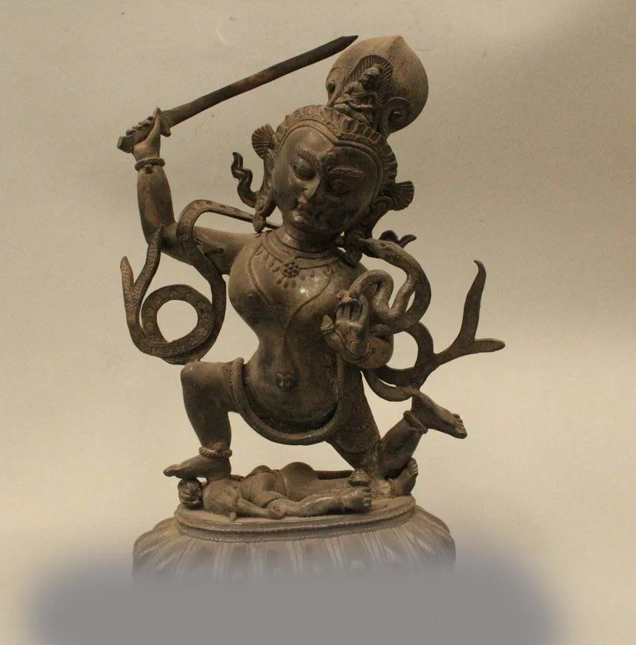 

12 " Tibet Buddhism Bronze Wenshu Manjushri Goddess elephant Sword Statue DSD66