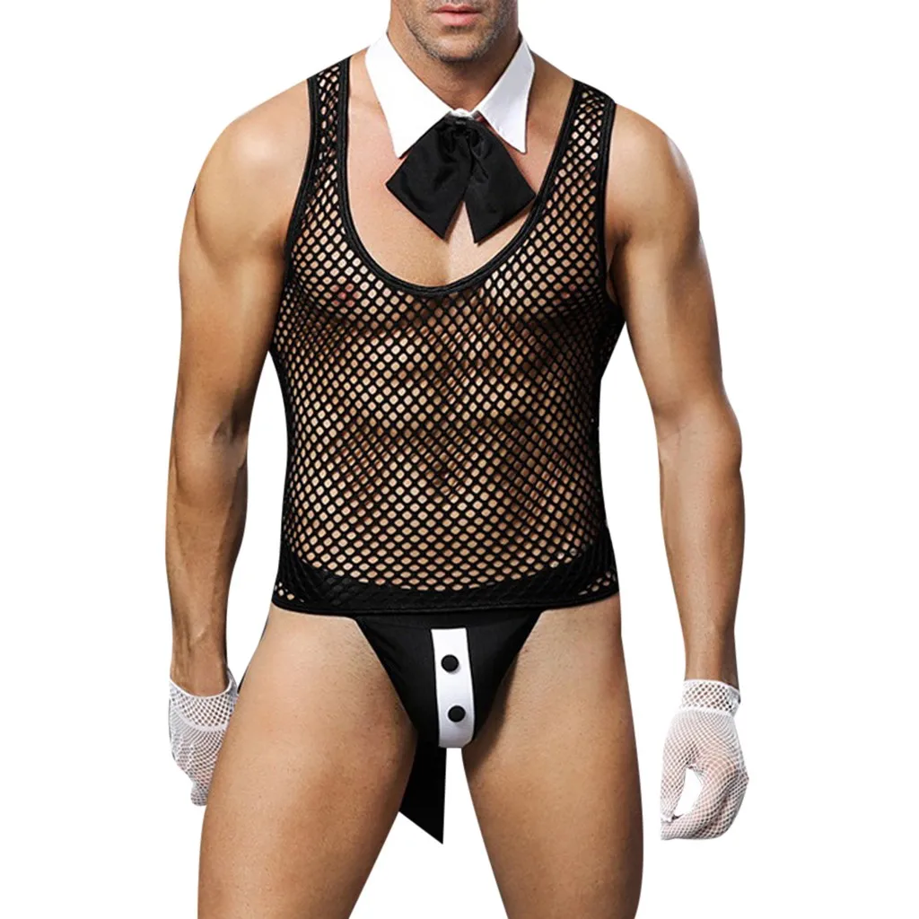 

Sexy lingerie mens Panties erotic Thin section Solid color Seductive Sissy Lingerie Set Net clothing Open Crotch Underpant H4