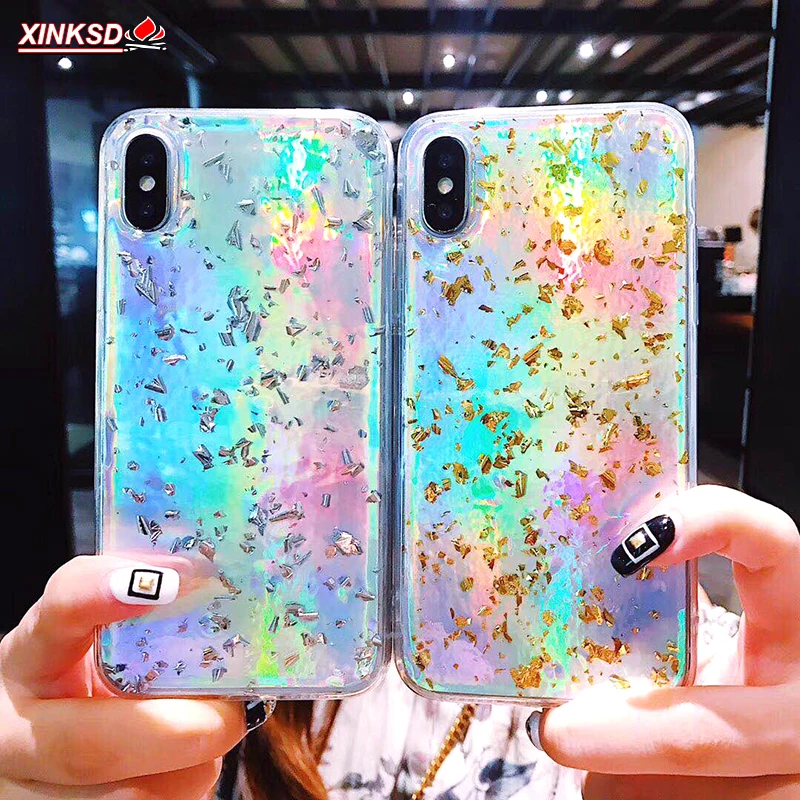 

Glitter Light Laser Rainbow Shining Square Phone Case For iPhone XS XR XS Max X 6 6S 7 8 8 Plus Bling Soft TPU Back Cover Coque