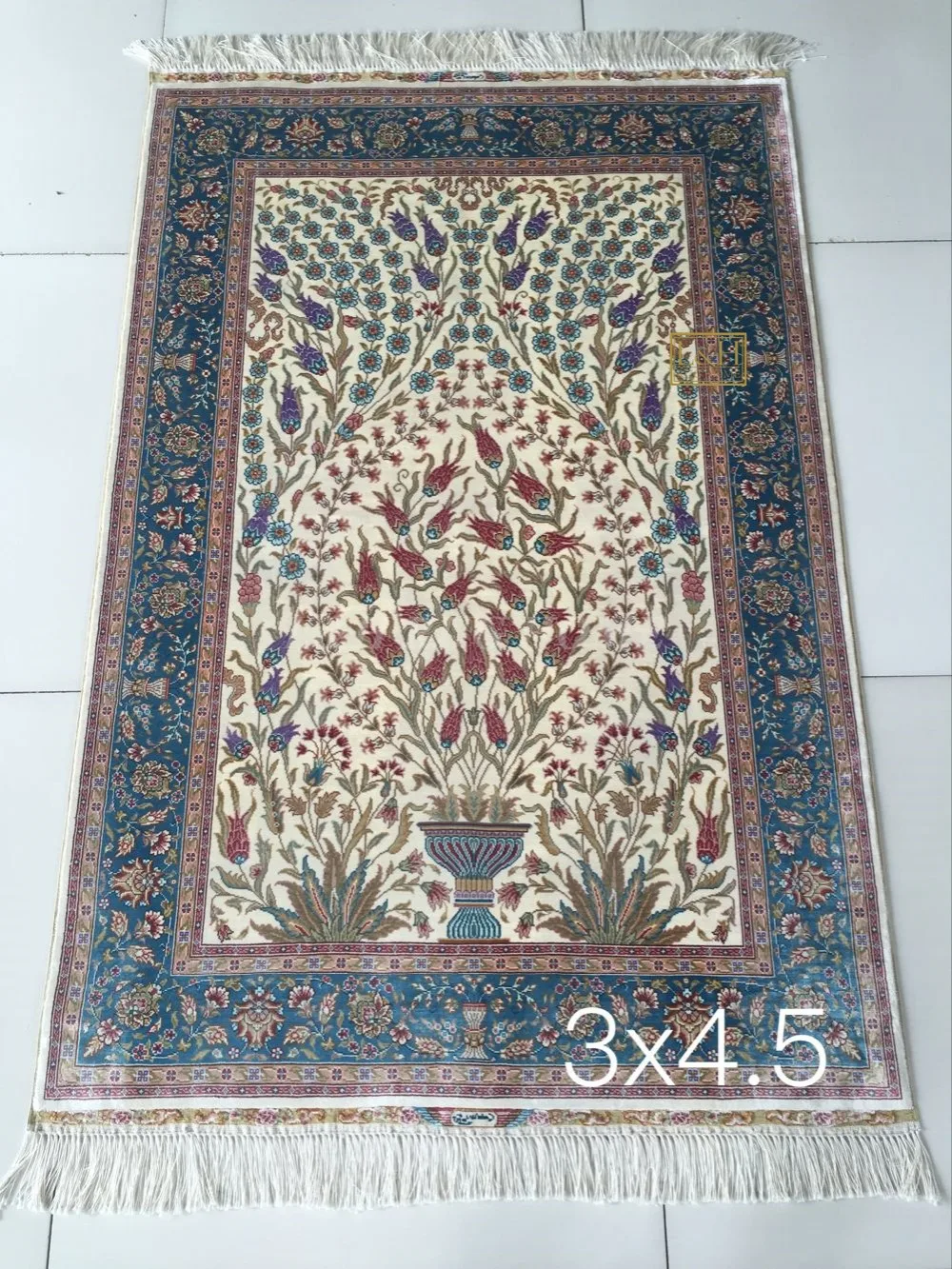 

Free shipping 3'X4.5' 230 Line Handmade Silk Oriental Persian Rug hand Knotted silk carpet for home decoration