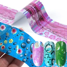 16 шт. капли воды Звездные Фольга для ногтей Лето дождь цветы лазерные клейкие наклейки Лак слайдеры аксессуары для ногтей BE794