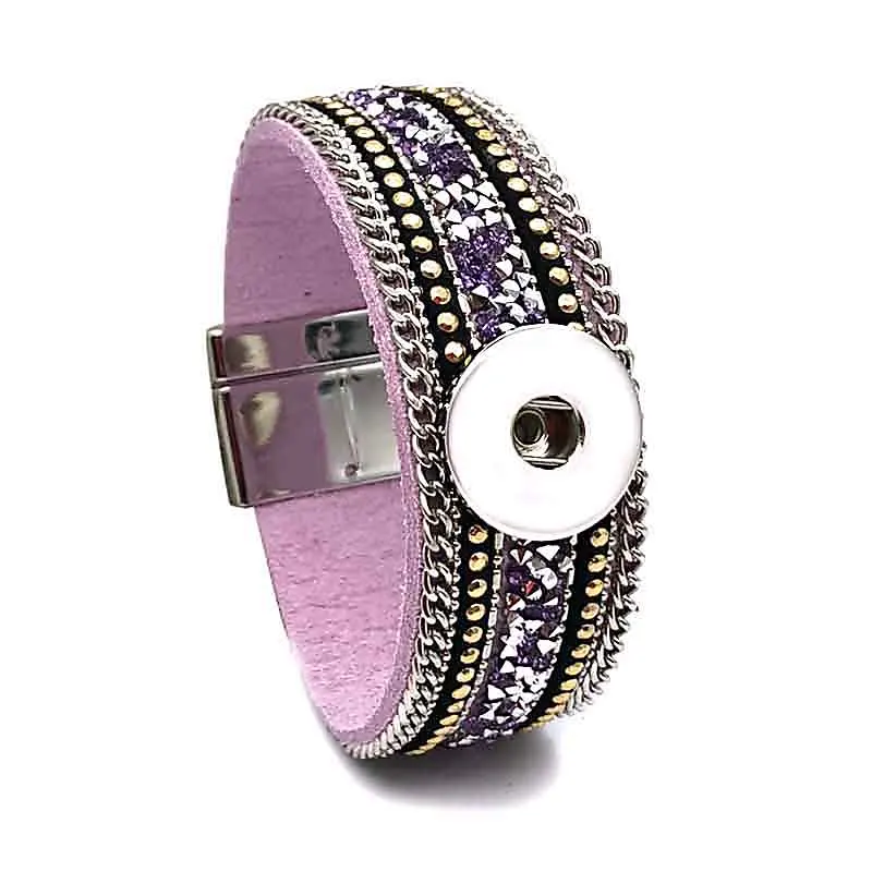 

Fashion Interchangeable Magnent 294 Rhinestones Velvet Leather Fit 18mm Snap Button Jewelry Charm Bracelet Bangle For Women Gift