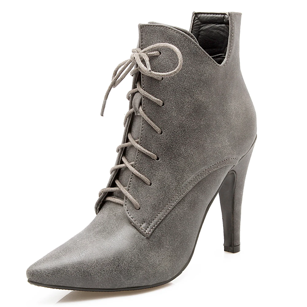 2017 Pointed Toe Cross tied ankle boots for women high heel boots