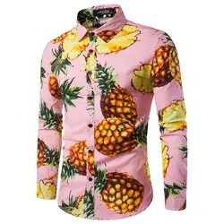 Мужская Гавайская Летняя Повседневная рубашка с длинными рукавами пляжная плюс Цветочная свободная Модная хлопковая рубашка