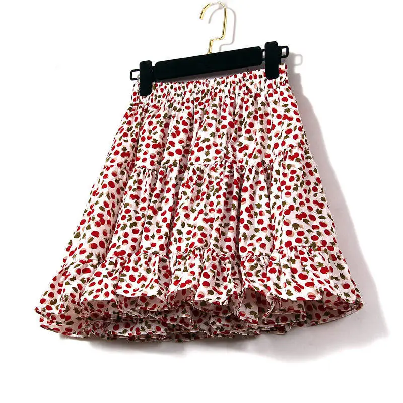 Летние Юбки Женская высокая талия шифон плиссированная мини юбка Femme Сексуальная уличная Saia цветочный принт пляжная юбка Девушка Q1470