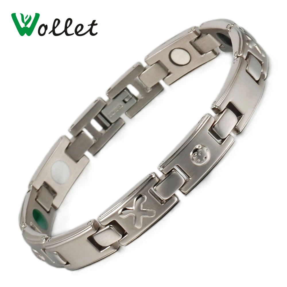 

Fashion Jewelry 19cm Health Energy Infrared Ions Tourmaline Geramnium Magnetic Pure Titanium Bracelet Bangle for Women