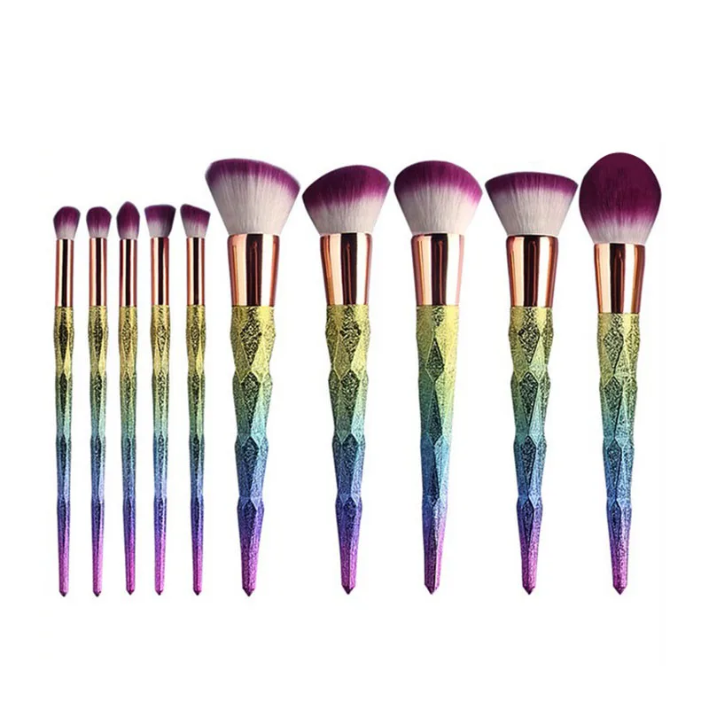 

10pcs 3D Dazzle Rainbow Glitter Unicorn Foundation Blending Power Eyeshadow Makeup Brushes Set Cosmetic Beauty Make Up Brush