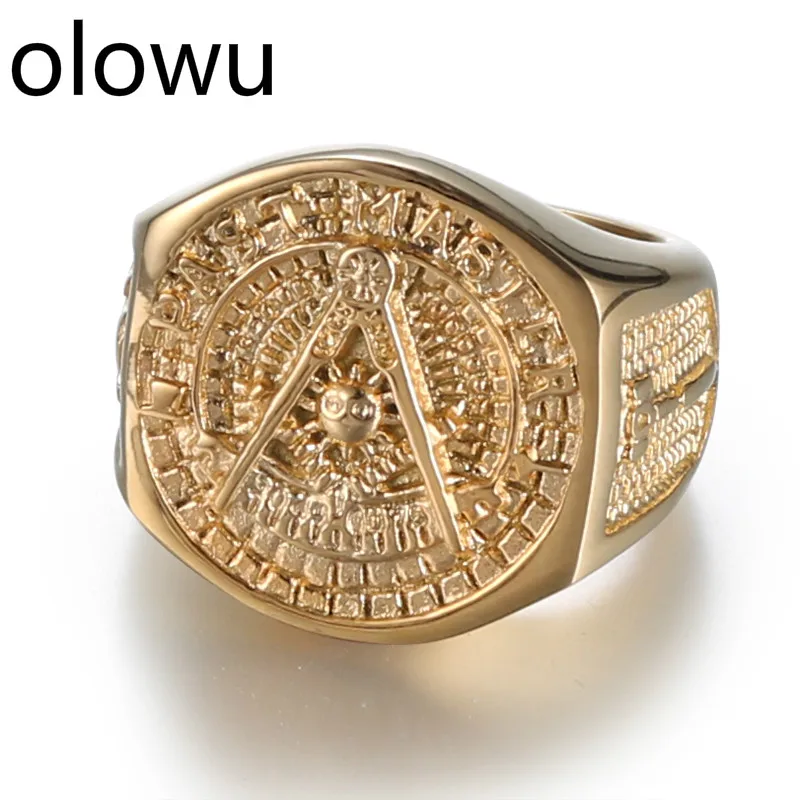 Olowu Mason крутое мужское кольцо в стиле панк уличное ювелирное изделие винтажное масонское перстень для мужчин s Нержавеющая сталь масонство панк кольцо