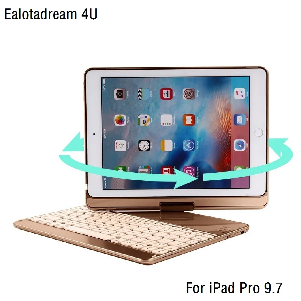 

360 Degree Rotation For iPad Pro 9.7 Keyboard Case Wireless Bluetooth LED Backlit Funda for iPad Pro 9.7 Keyboard Cover