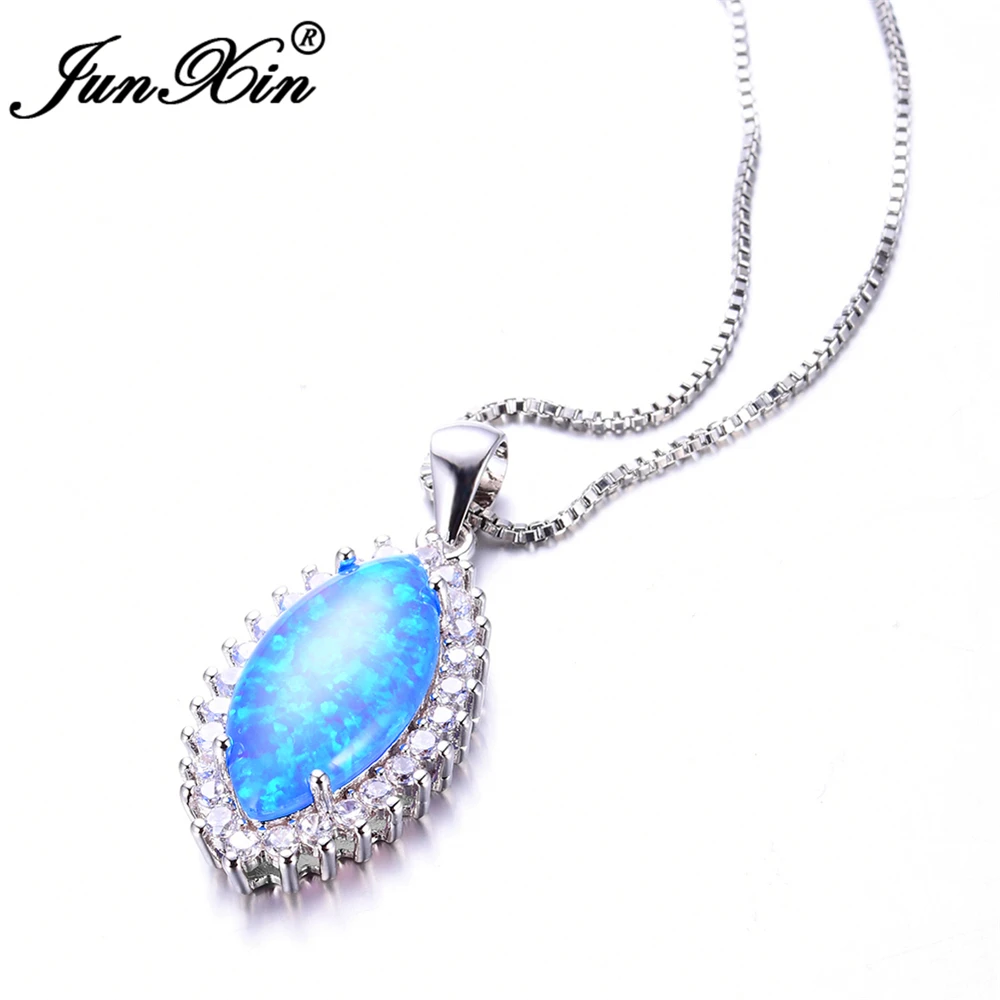 JUNXIN фирменный дизайн роскошные женские ожерелье из голубого опала 925 серебро ожерелья с подвесками для женщин модные украшения