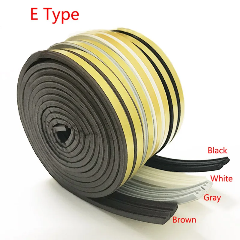 E-type 5m Doors And Windows Seal Strip Soundproof Strip Self-Adhesive Foam Rubber Super Glue Soundproofing Weatherstrip Top
