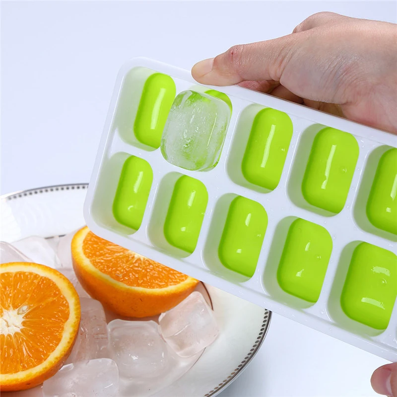 WHISM Eco-friendly Silicone Ice Tray Summer DIY Ice Box with Cover Silicone Ice Molds 14 Grid Ice Box