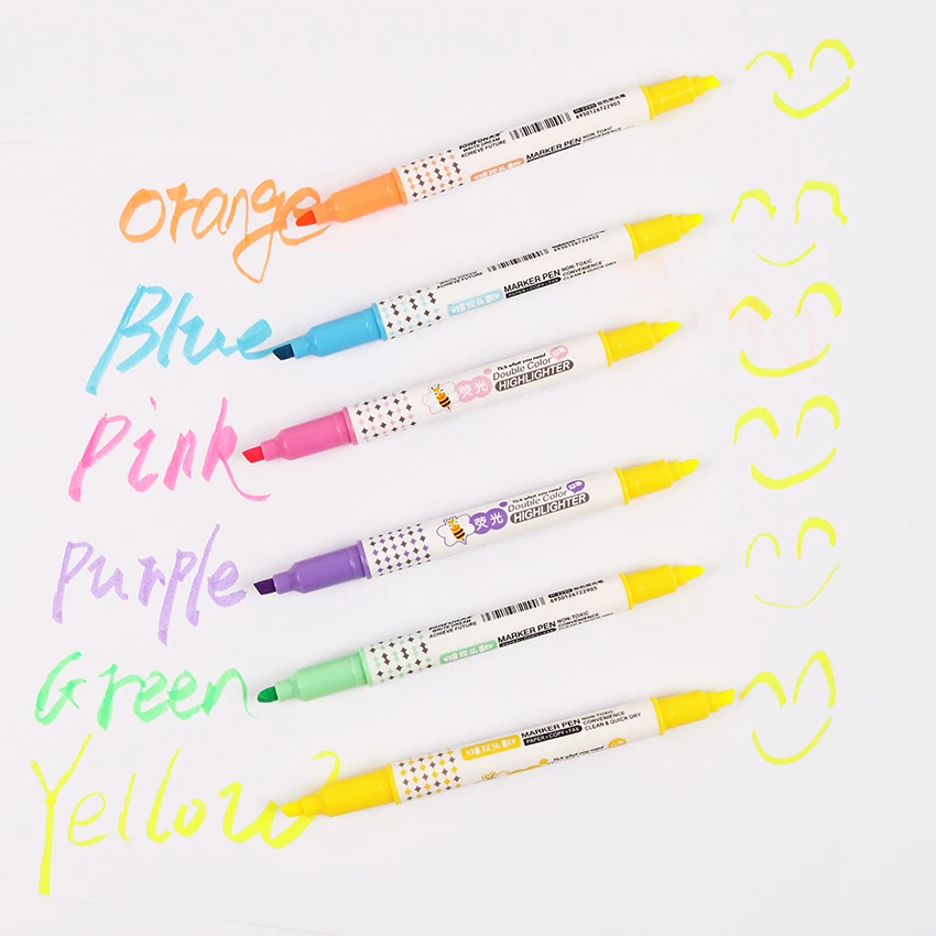 

6PCS/set Double Tip Double Colored Highlighter Pen School Supplies Markers Pen H-2290