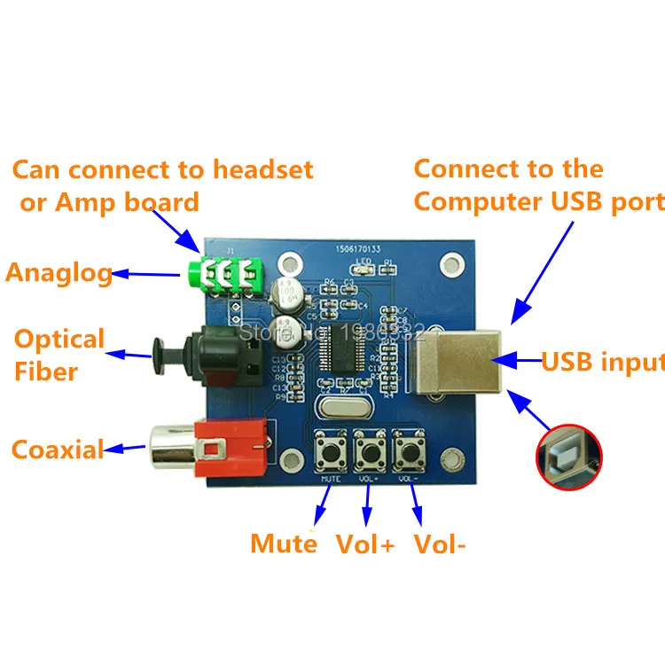 WS16 PCM2704 5 в с питанием от Hi Fi DAC USB к S/PDIF звуковая карта декодер плата 3 мм аналоговый