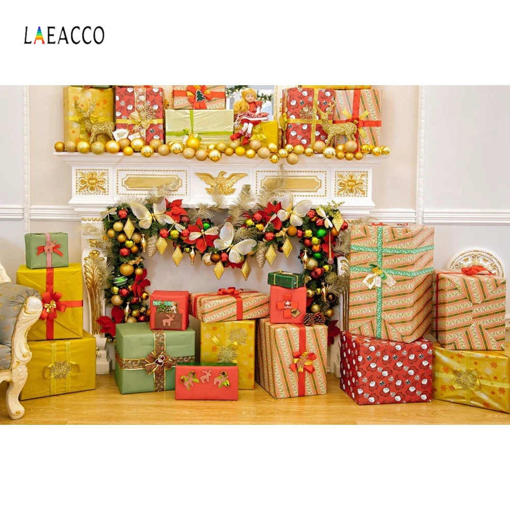 

Laeacco Christmas Gifts Photography Backgrounds Interior Fireplace New Year Kid Children Photographic Backdrops For Photo Studio