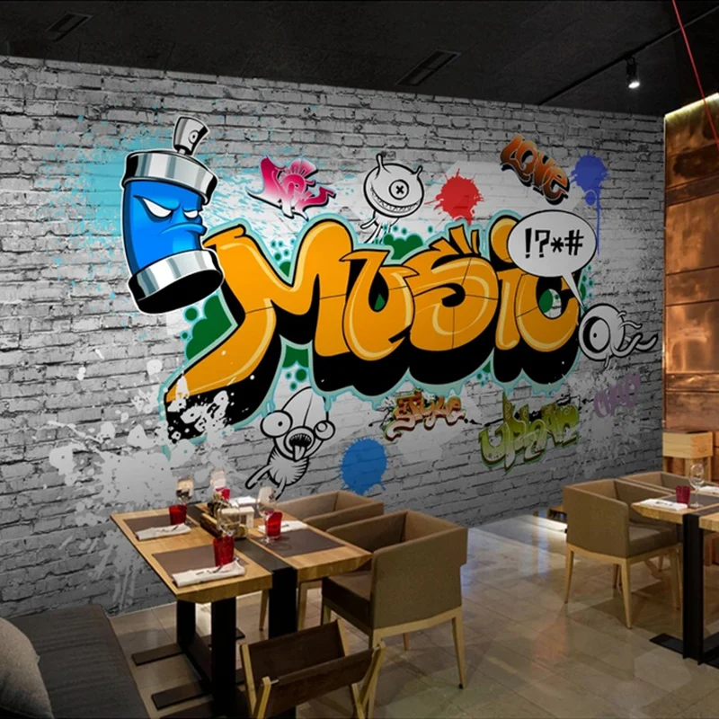 Custom Mural Wallpaper 3d Brick Wall Vintage Street Graffiti Mural Bar
