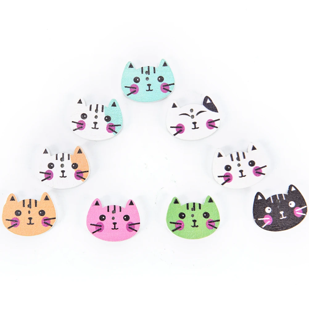 Retail 10Pcs Random Mixed 2 Holes Pattern Cartoons Cat Animals Wood Sewing Buttons Scrapbooking 20*16mm