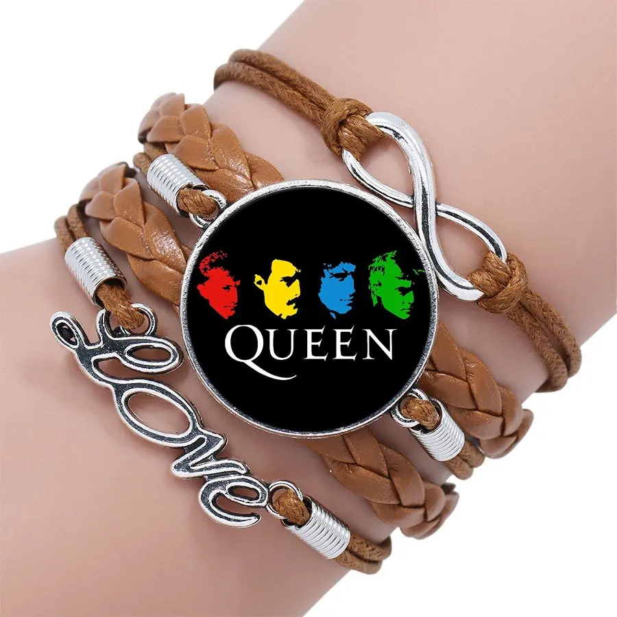 Многослойные черный/коричневый кожаный браслет с бижутерия со стеклянными кабошонами для женщин девушка подарок рок группа queen богемный Rhapsody - Окраска металла: as picture