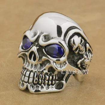 

LINSION 925 Sterling Silver Titan Skull Purple CZ Stone Eyes Mens Biker Punk Ring sterling-silver-jewelry 8V505 US Size 7~15
