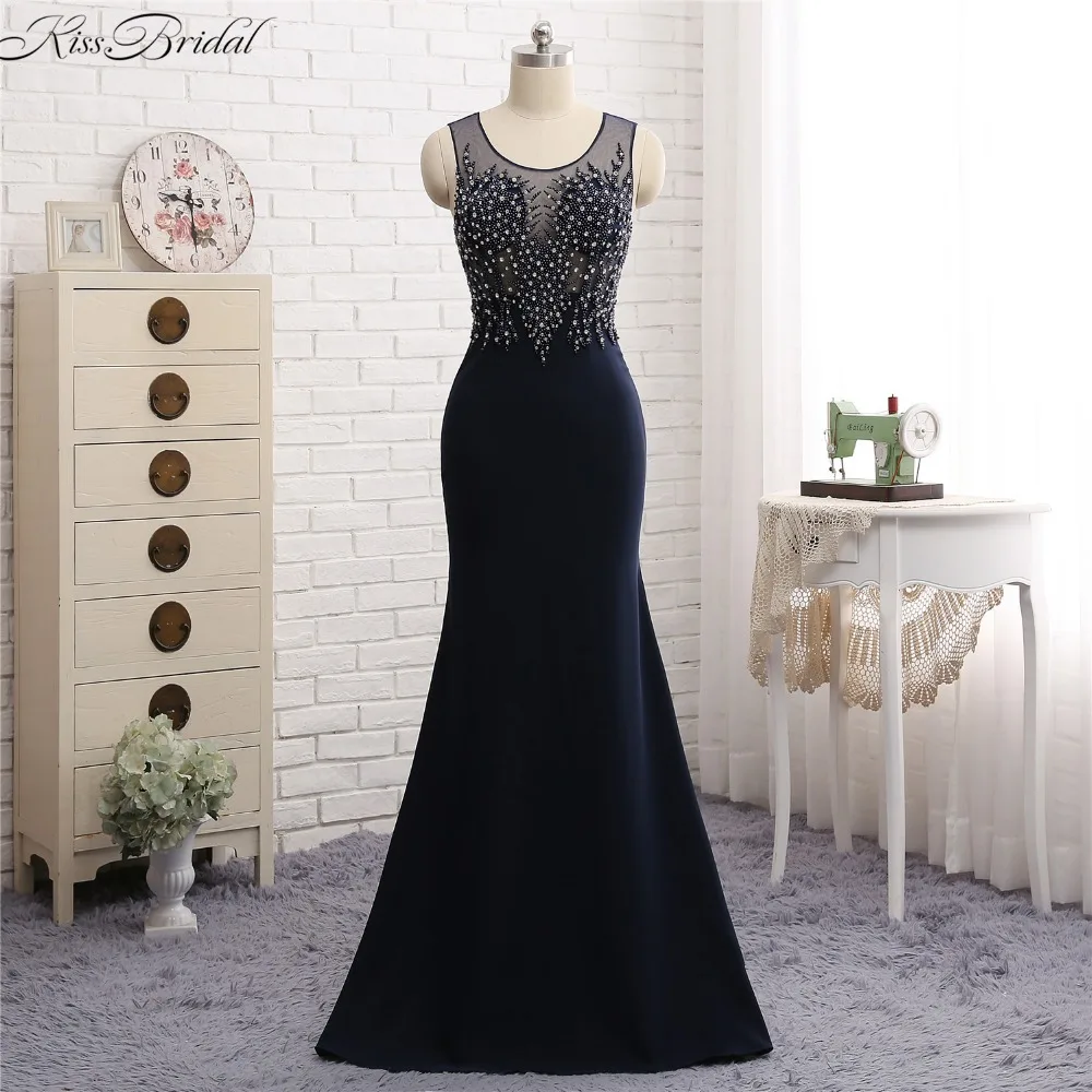 Us 1590 Beautiful Style Dark Navy Evening Dresses Long 2018 Beaded Mermaid Party Formal Dress For Women Robe Soiree Longue Femme In Evening Dresses