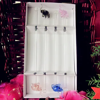 

Custom Hand blown glass art cartoon elephant figurines swizzle stick cocktail glass stirring rod Realistic animal small statues
