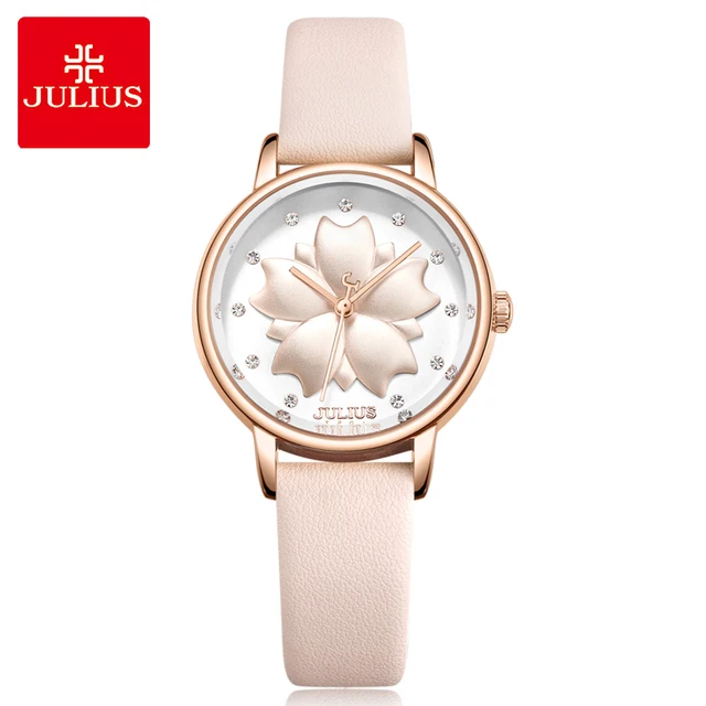 Julius 3D Flower Dial Women Watches Top Brand Luxury Leather Bracelet Watch Fash Julius 3D Flower Dial Women Watches Top Brand Luxury Leather Bracelet Watch Fash