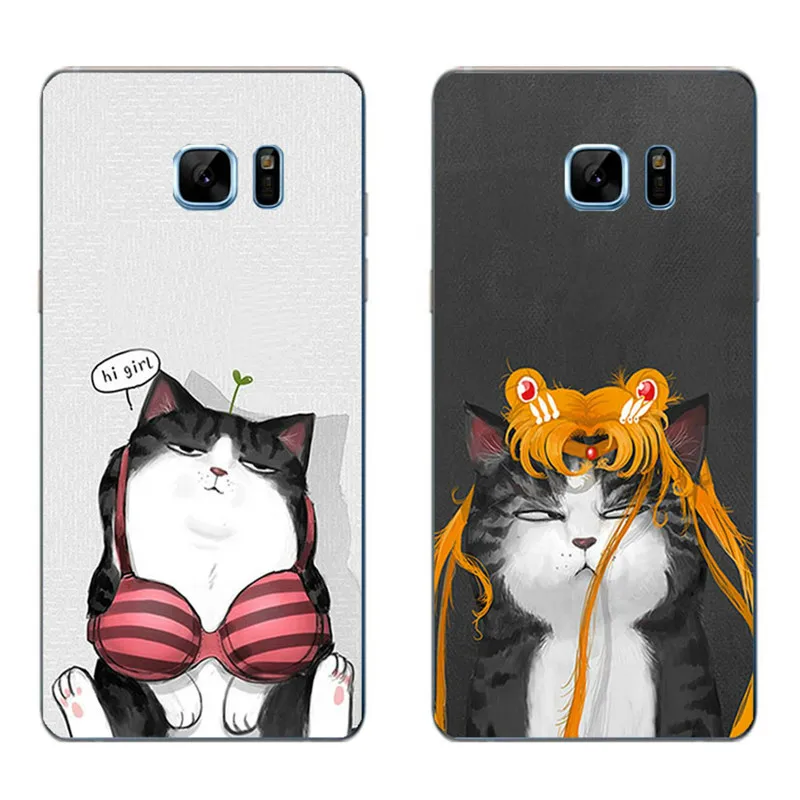 

For Samsung Galaxy Grand Prime Phone Case A3 A5 A7 (2016) A8 A9 Shell Note 4 5 Transparent Cover Silicon Bra Fat Cat Pattern