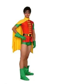 

Robin cosplay costume Halloween SuperHero Spandex Zentai full bodySuit with cape
