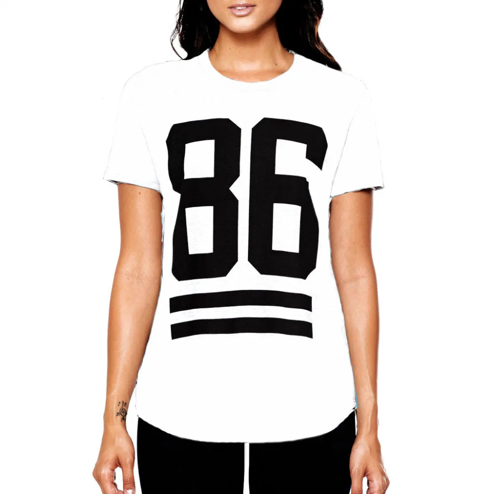 

Summer Cotton Long T-shirt For Women Celebrity Number 86 Print Tops Long Loose Hip Hop American Tee Blusas
