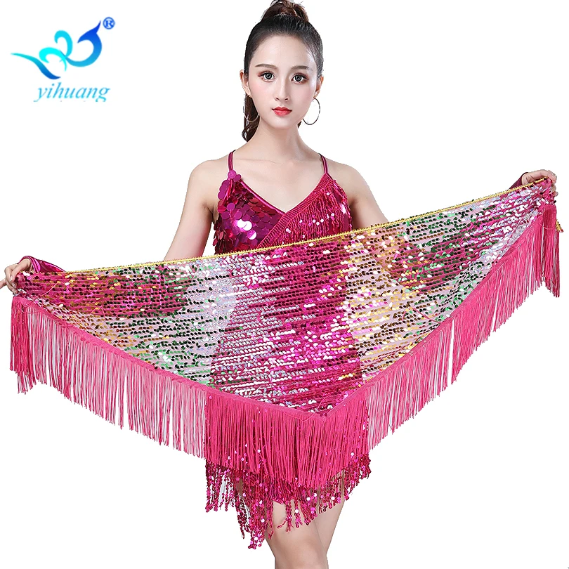 Sequin Shawl Belly Dancing Costume Hip Scarf Sequined Fringe Tassel