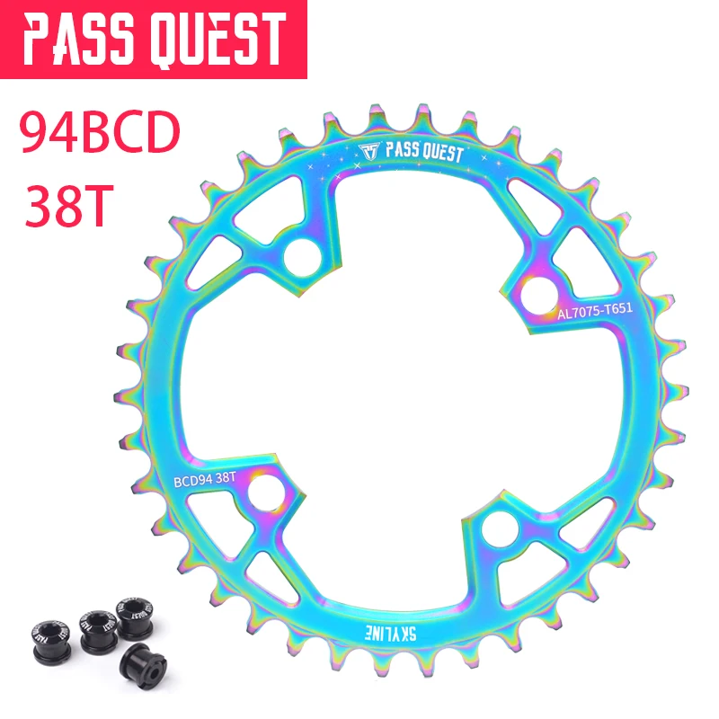 Pass quest Mountain Bicycle Titanium plating Chainwheel Chainring BCD94 Narrow Wide 32T/34T/36T/38T/40T MTB Bike Chain Wheel | Спорт и
