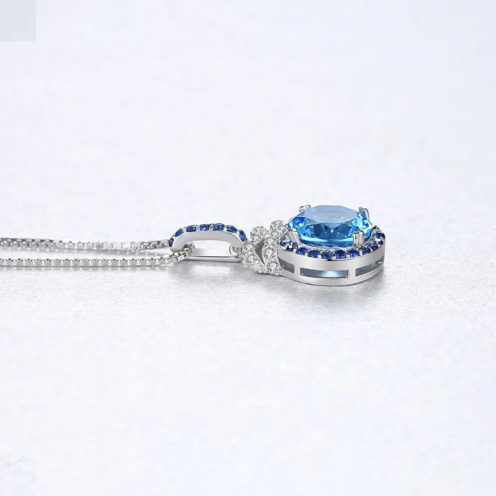 Sterling Silver London Blue Topaz Necklace   Wedding Party Elegant  Christmas and Mother's Day s_voghion.com