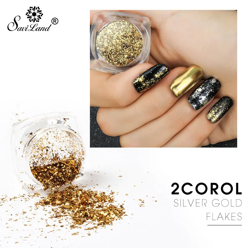 

Saviland 0.2g Gold Silver Flakes Nail Squins Design 3D Glitter Nail Art Foil Sticker UV Gel Polish Nail Art Decoration Tools